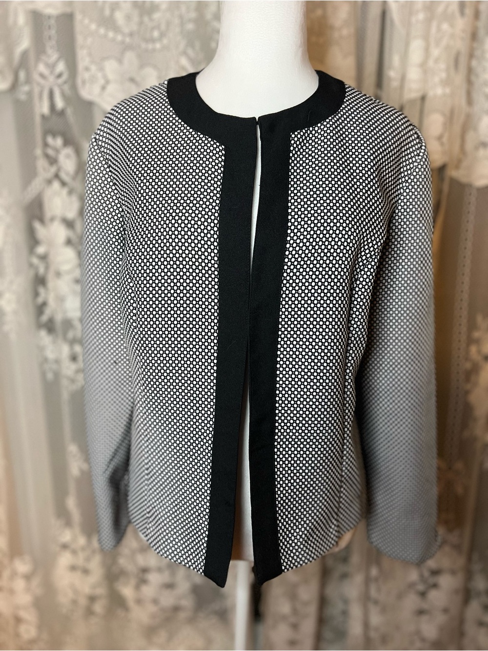 Vintage Black & White Dot Open-Front Blazer
